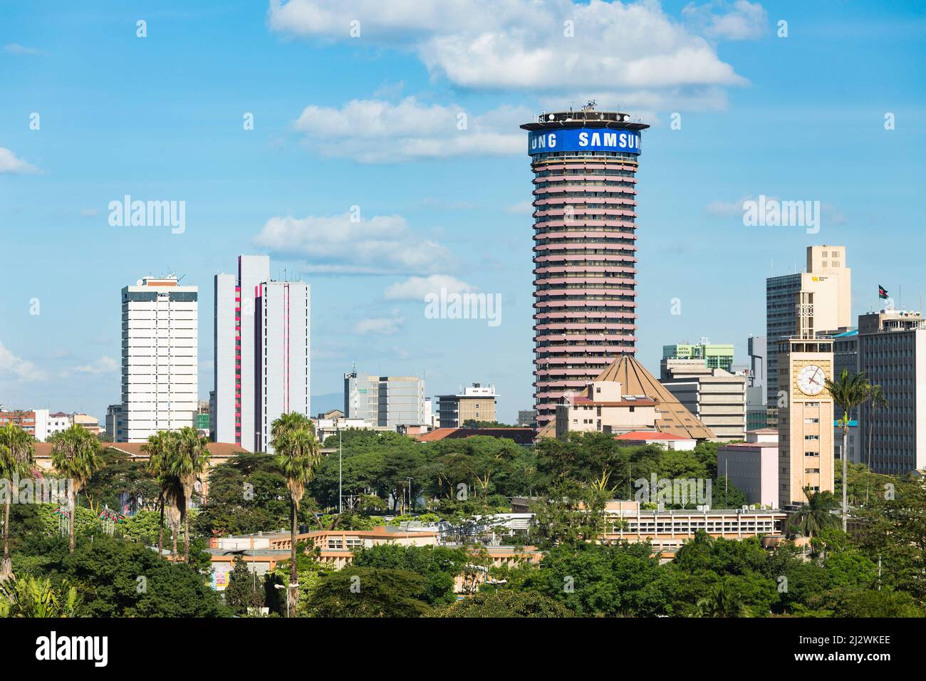 Nairobi, Kenya - December 24: The Kenyatta International Conference Centre, one of the few modern skyscrapers in the business district of Nairobi, Ken Stock Photo