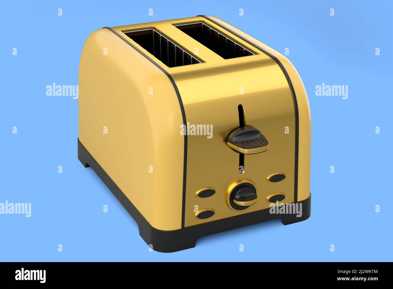 Stainless steel toaster for making toast bread on a blue background. 3d