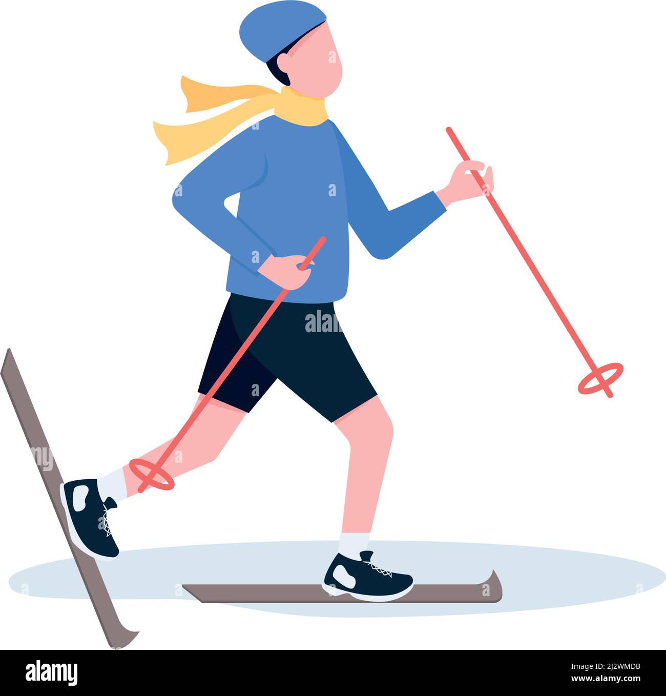 Male skier semi flat color vector character Stock Vector