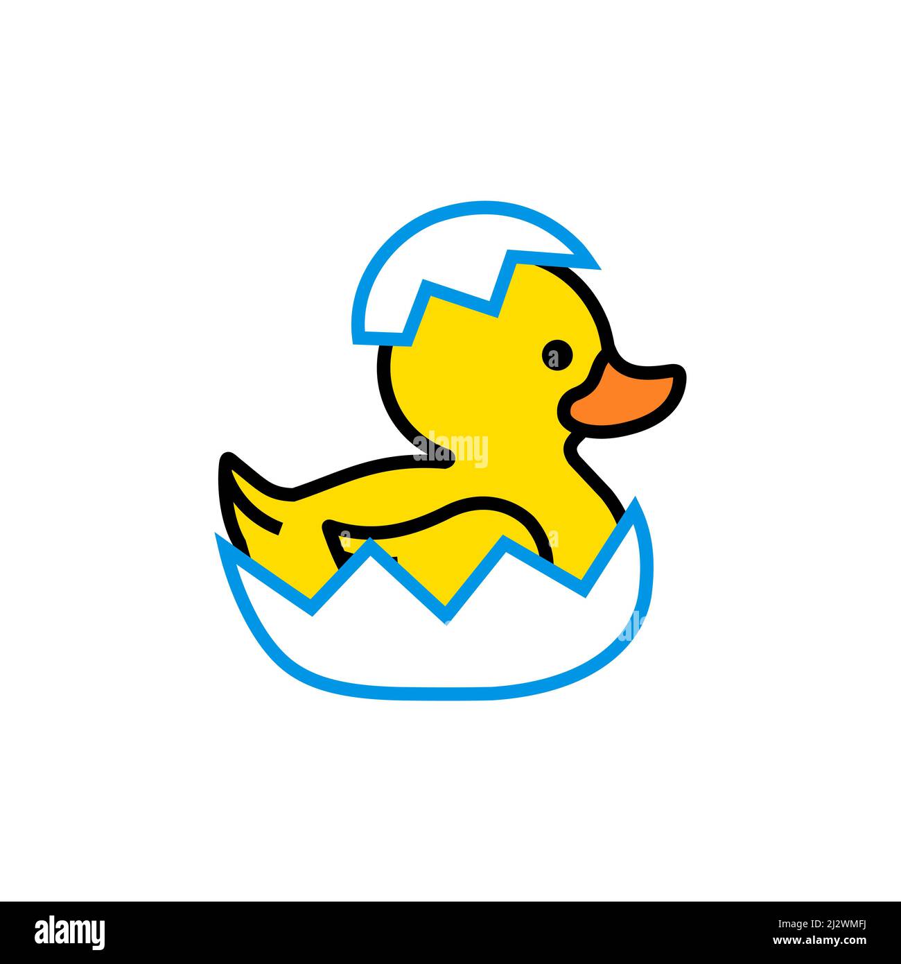 Yellow duck chick hatches from an egg Stock Vector