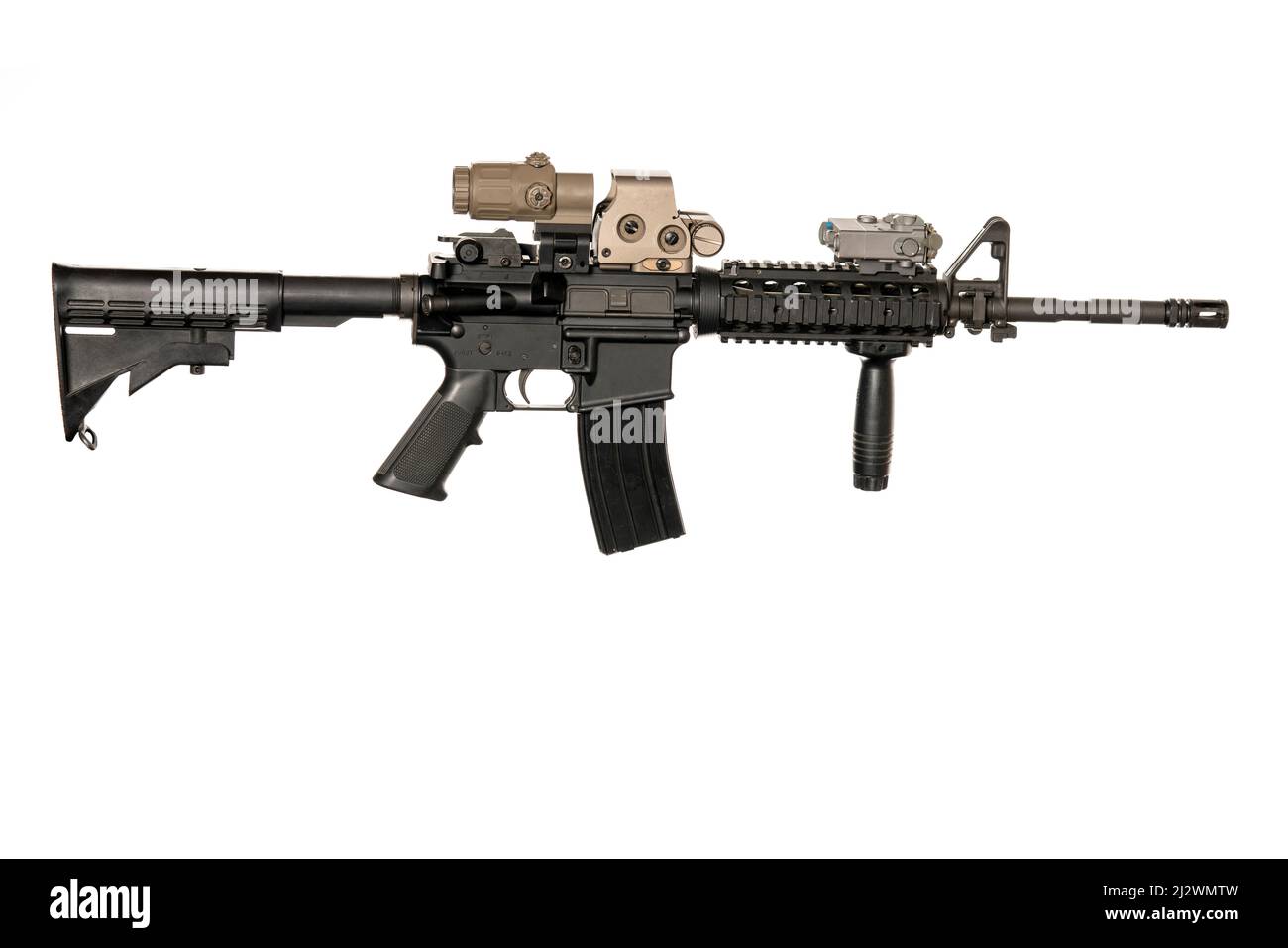 m4 rifle with optical sight and laser device on white background Stock