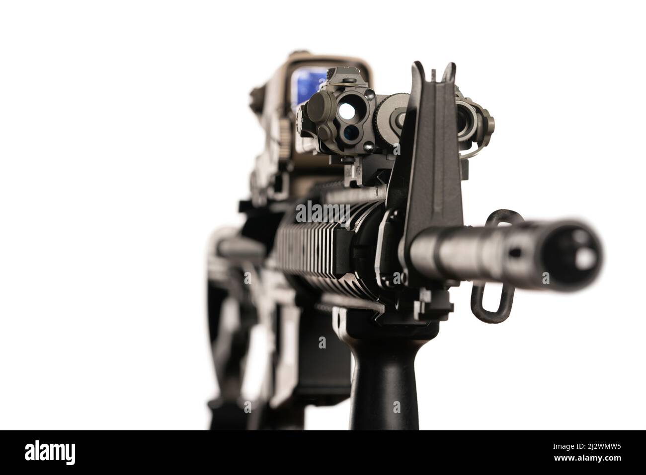 m4 rifle with optical sight and laser device on white background Stock