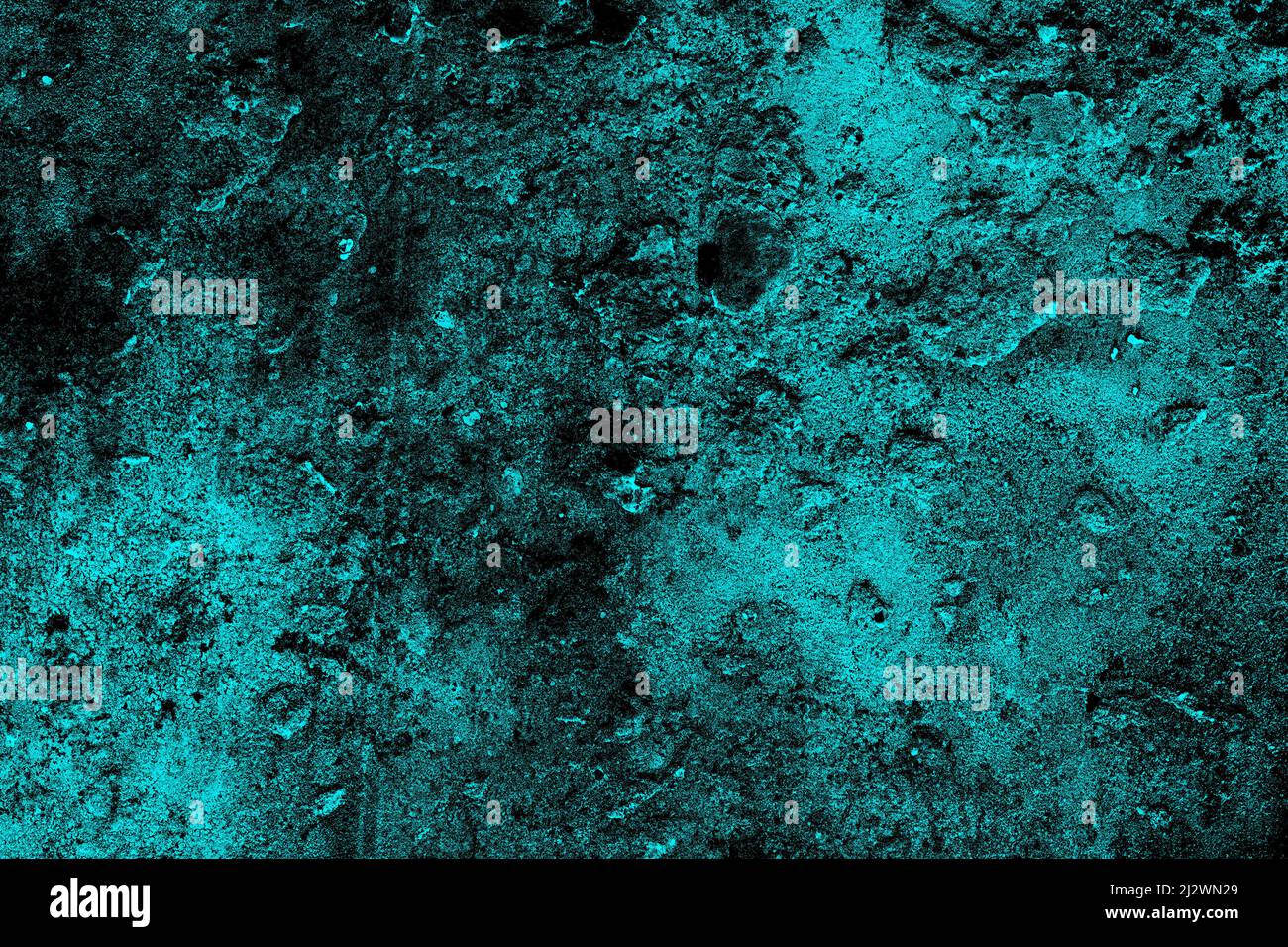 Dark cyan color abandoned concrete wall surface with heavy grunge ...