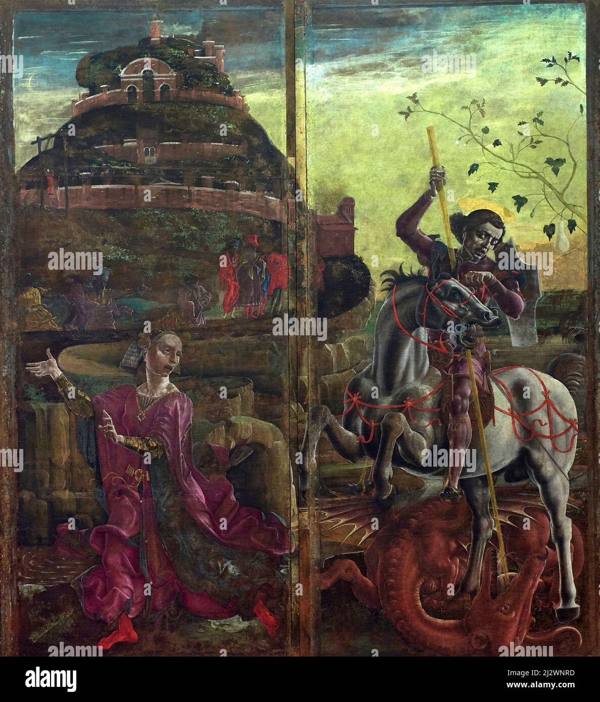 St. George  and the dragon - greasy oil on canvas  - Cosme Tura  - 1469 - Ferrara, Italy, Museum of the Cathedral Stock Photo