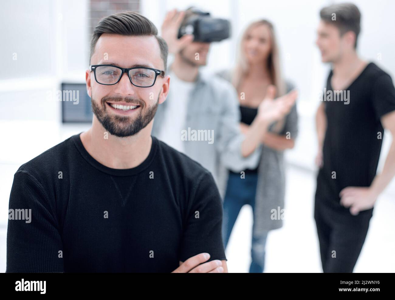 male software programmer testing a new app Stock Photo