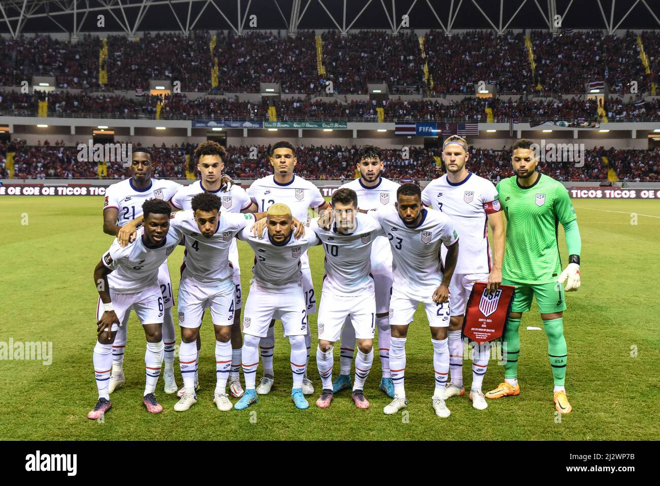 SAN JOSE, Costa Rica: USA squad previous to the 2-0 Costa Rica victory over USA in the Concacaf FIFA World Cup Qualifiers on March 30, 2022, in San Jo Stock Photo
