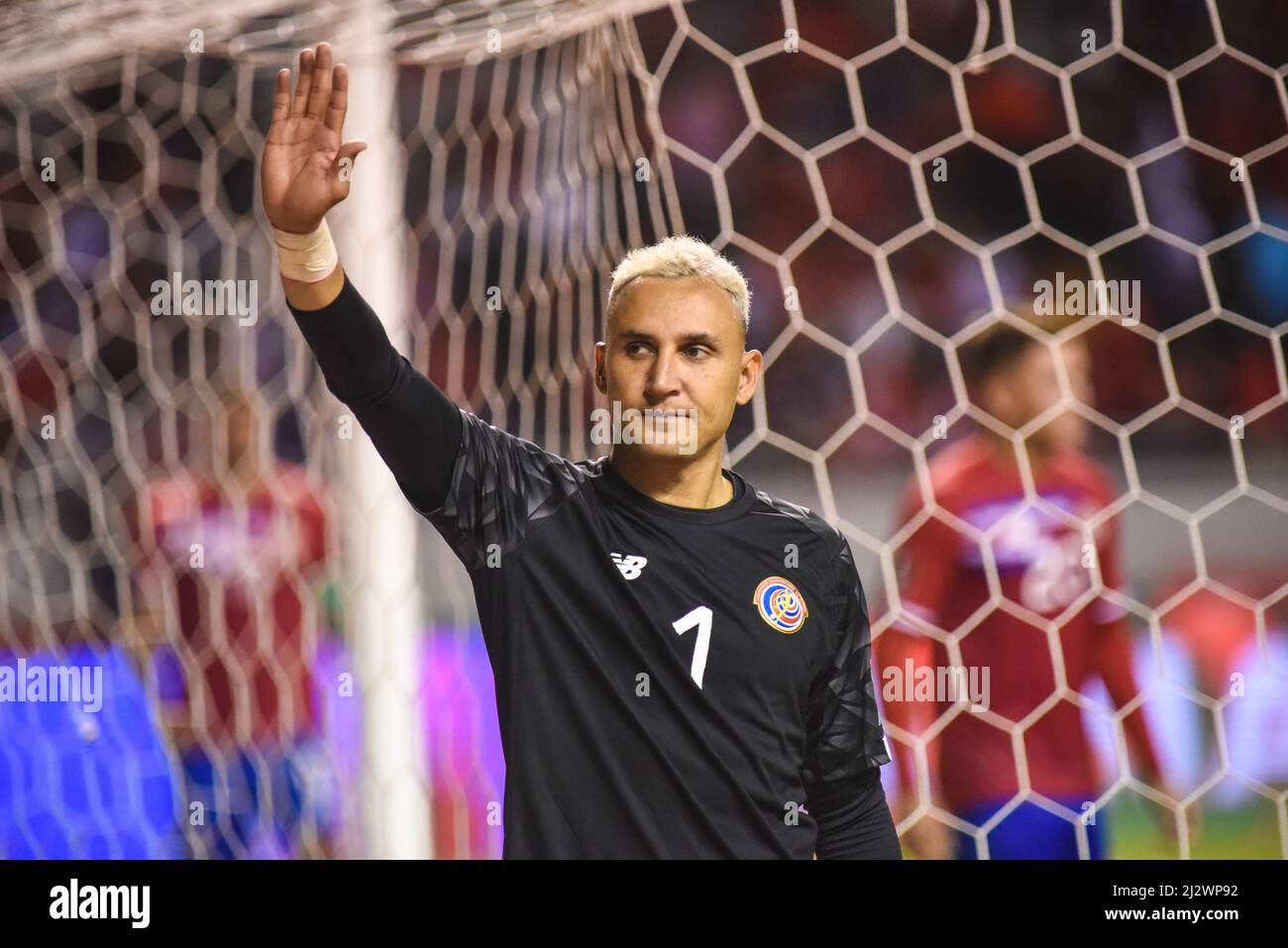 SAN JOSE, Costa Rica: Costarican goalkeeper Keylor Navas after to the 2-0 Costa Rica victory over USA in the Concacaf FIFA World Cup Qualifiers on Mar Stock Photo