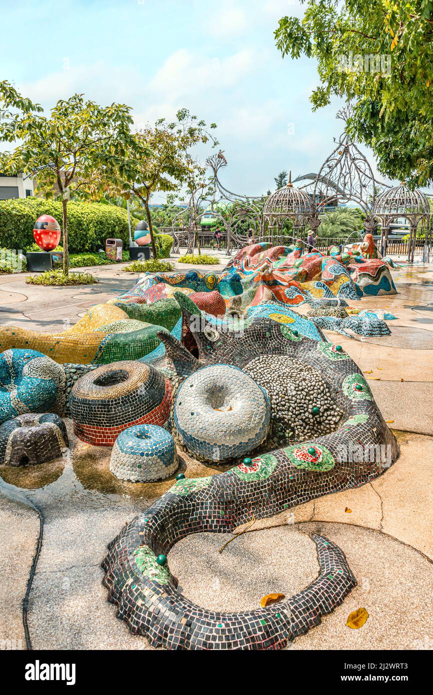 Gaudi style fountain on Merlion Walk on Sentosa Island, Singapore Stock Photo