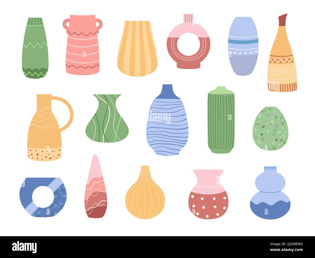 Modern ceramic vases. Boho interior decor, patterned contemporary