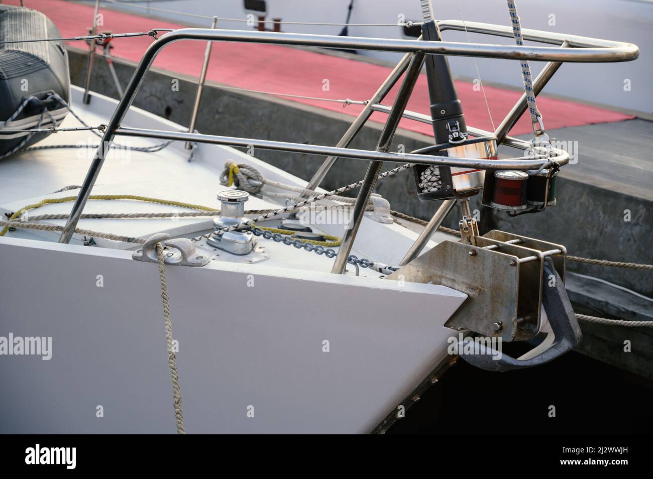 Anchor and rigging on a modern yacht Stock Photo Alamy