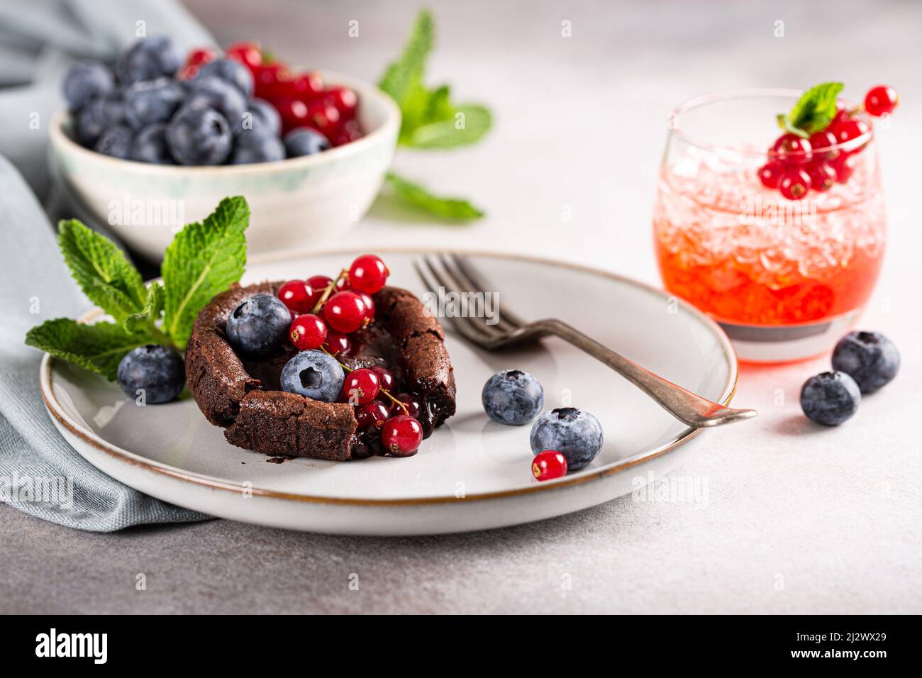 Delicious chocolate fondant or lava cake Stock Photo