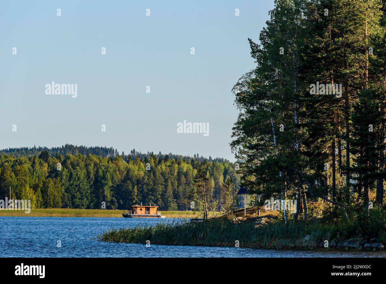 Houseboat trip with rented houseboat, Jyväskylä, Finland Stock Photo