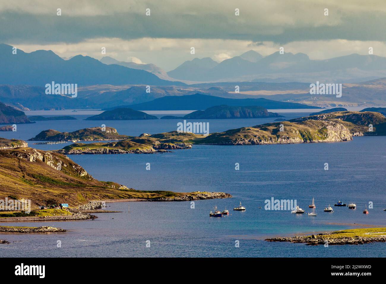 View from Coigach Peninsula, Archipelago, Tangle of Summer Isles, Wester Ross, Scotland, UK Stock Photo