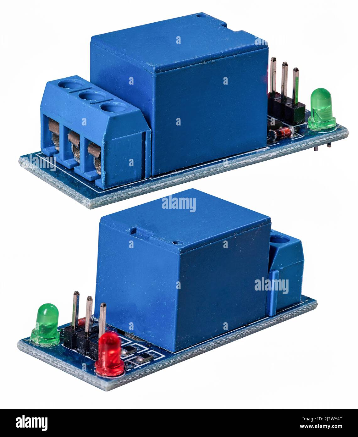 Electronic relay used in electrical installations. Isolated background