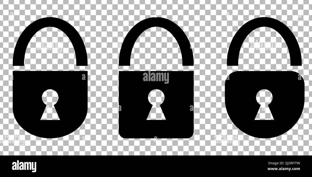 Vector padlock silhouette of different shapes on a transparent