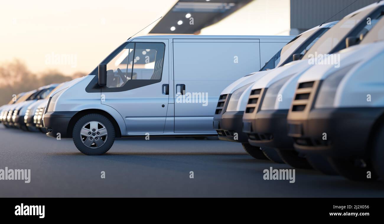 Delivery vans standing out from a fleet of white vans. Express delivery