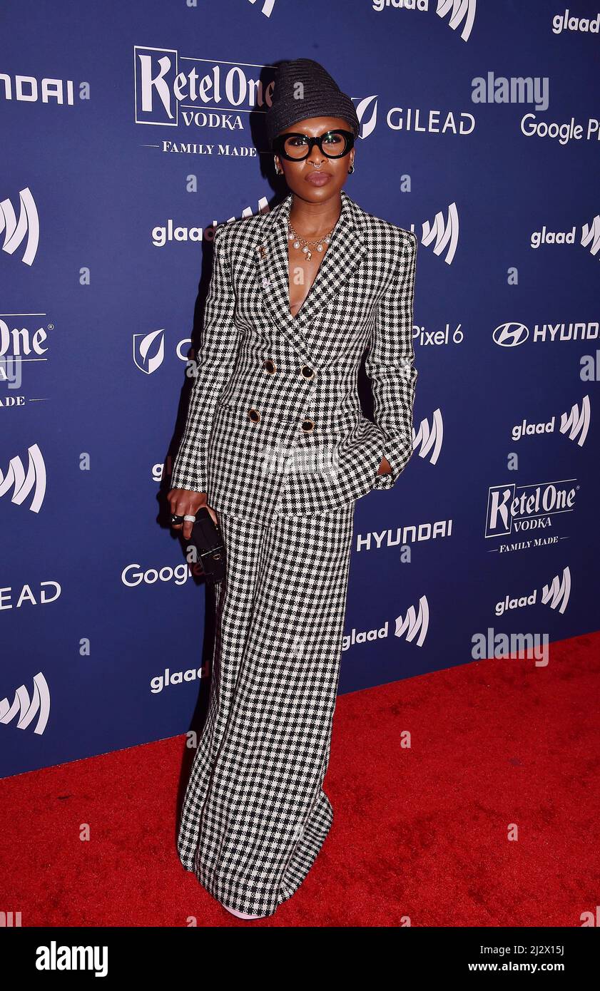 Beverly Hills, Ca. 02nd Apr, 2022. Cynthia Erivo attends the 33rd Annual GLAAD Media Awards at the Beverly Hilton Hotel on April 02, 2022 in Beverly Hills, California. Credit: Jeffrey Mayer/Jtm Photos/Media Punch/Alamy Live News Stock Photo