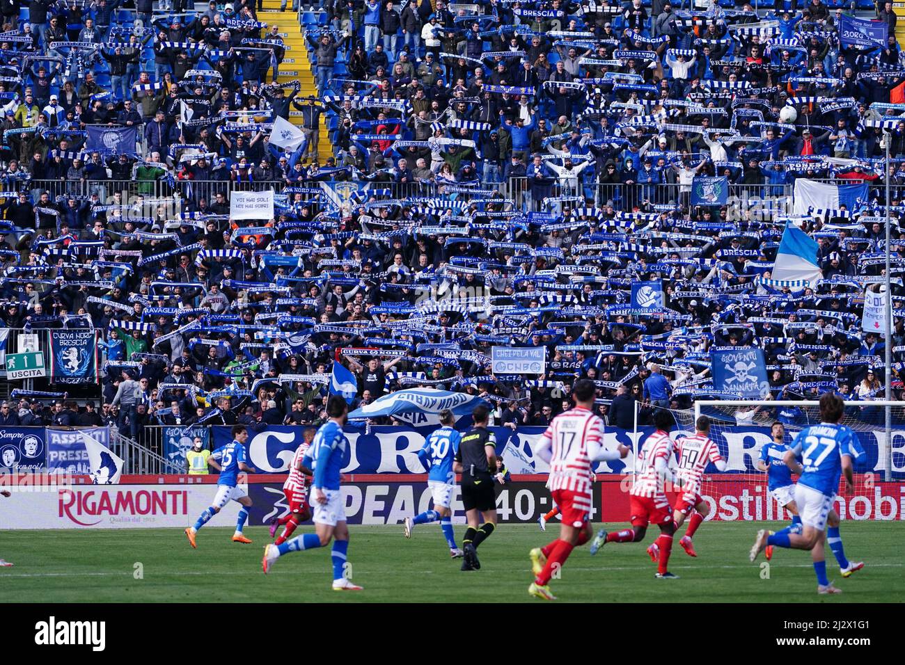 Brescia, Italy. 03rd Apr, 2022. Brescia Supporters during Brescia Calcio vs LR Vicenza, Italian soccer Serie B match in Brescia, Italy, April 03 2022 Credit: Independent Photo Agency/Alamy Live News Stock Photo