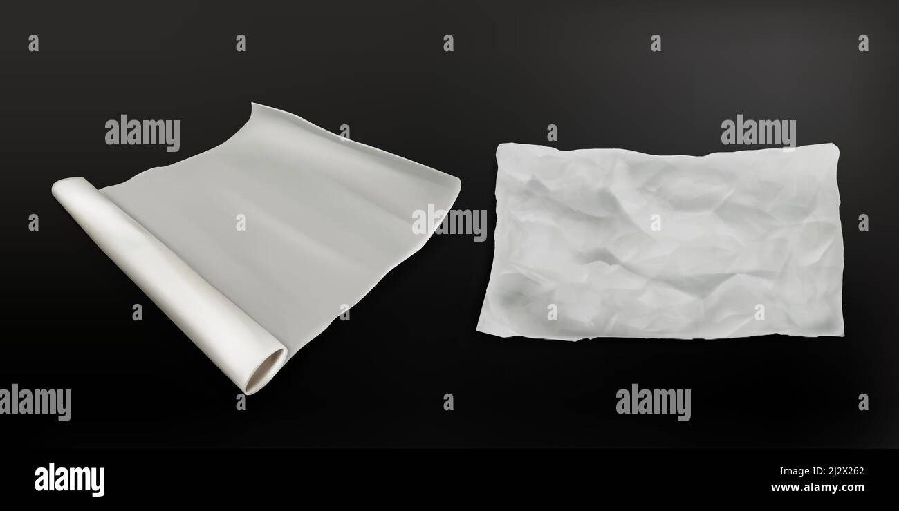 Realistic baking paper, greaseproof parchment scroll for cooking, white ...