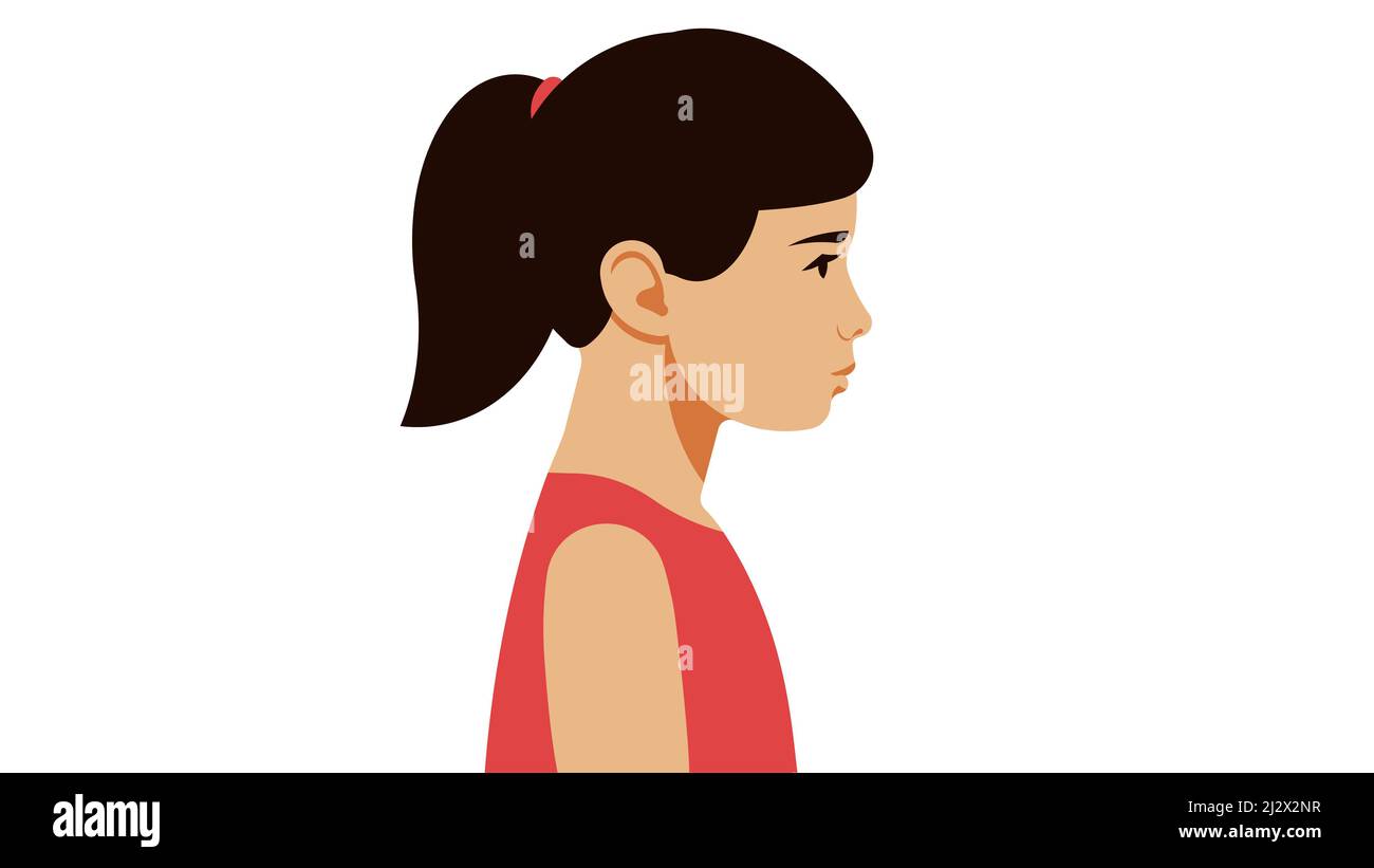 Cartoon little girl front and profile side view Vector Image