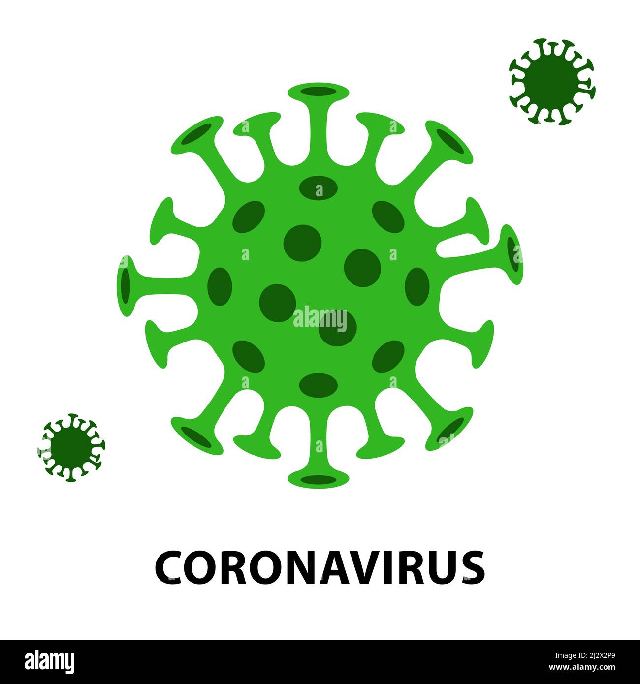 Covid-19 under the microscope. Cartoon virus from scanning electron microscope. Spread of viruses by airborne droplets. Symbol of pandemic, lockdown, Stock Vector