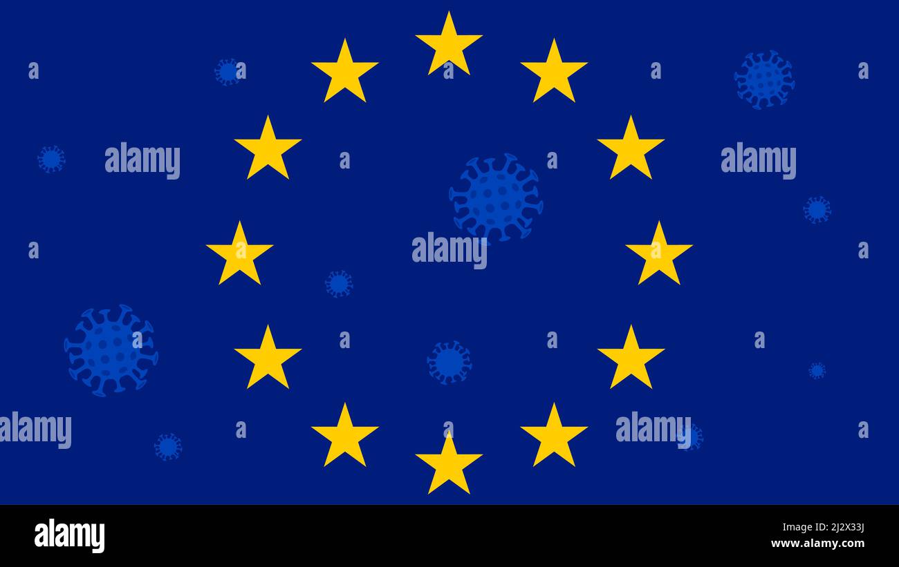 Flag of the European Union with the virus. Concept of fighting and prevention with coronavirus in the European Union. Vector background for poster, ba Stock Vector