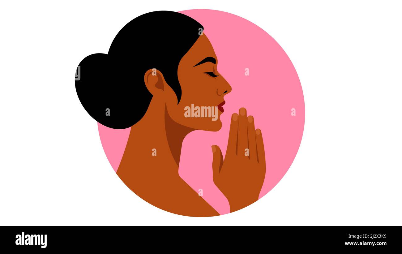 The pray. Beautiful woman with closed eyes and praying hands. Concept