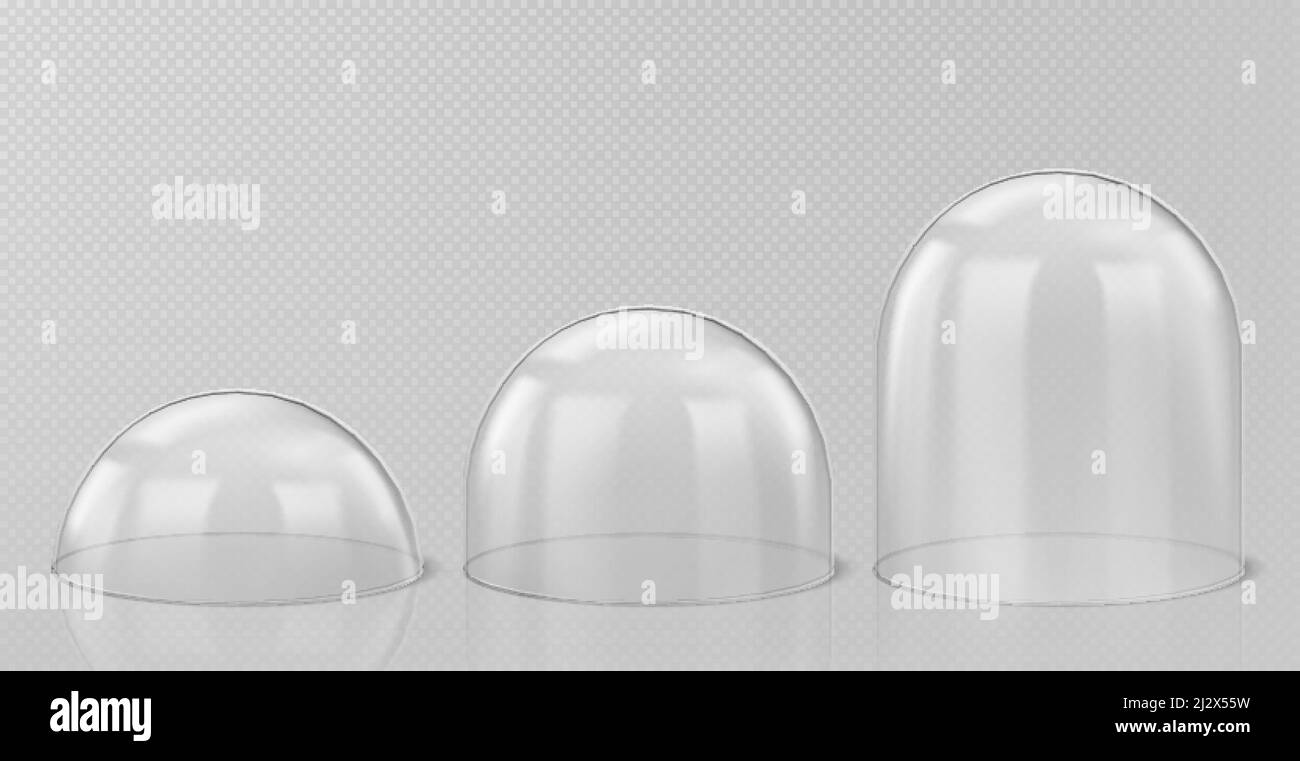 Realistic glass domes, christmas snow globe souvenirs isolated on ...