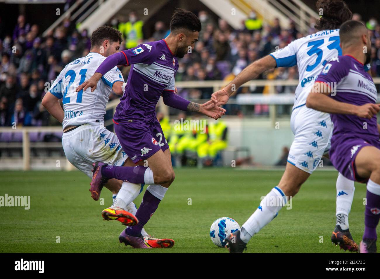 Florence, Italy. 03rd Apr, 2022. Nicolas Gonzalez (ACF Fiorentina)  celebrates after scoring a goal during ACF Fiorentina vs Empoli FC, italian  soccer Serie A match in Florence, Italy, April 03 2022 Credit