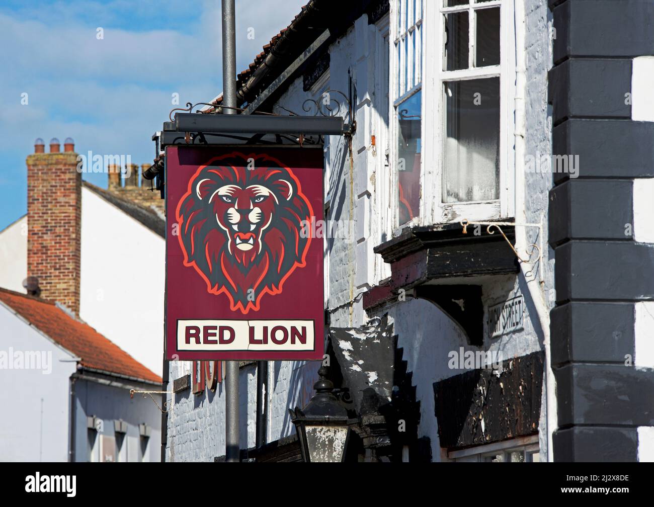 Pub sign for the Red Lion, Market Weighton, East Yorkshire, England UK