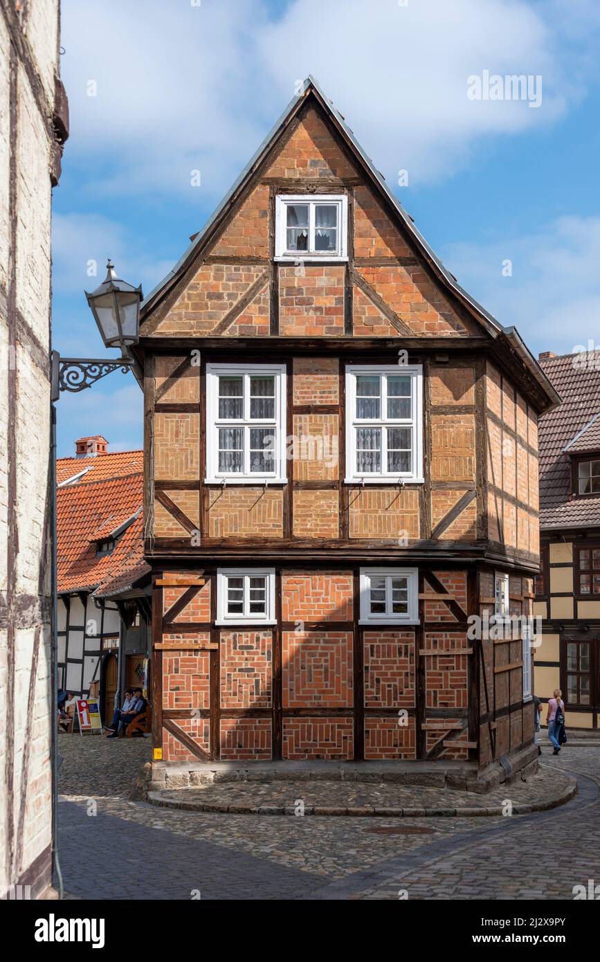 Listed half-timbered house, Finkenherd 3, Quedlinburg, Saxony-Anhalt, Germany Stock Photo