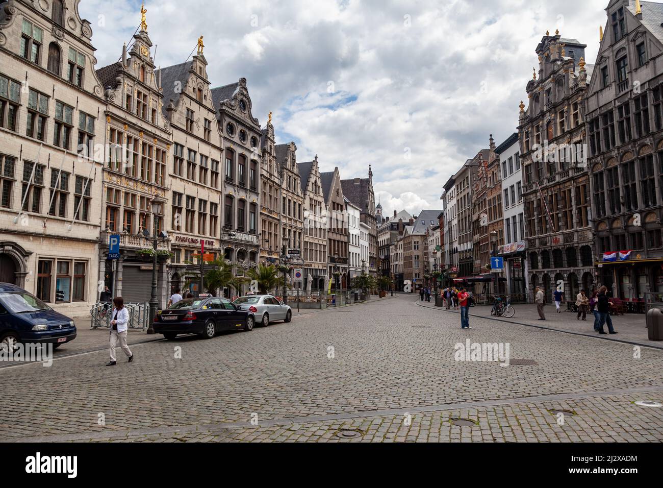 The Large Market square in downtown Antwerp with its historical building, Belgium Stock Photo