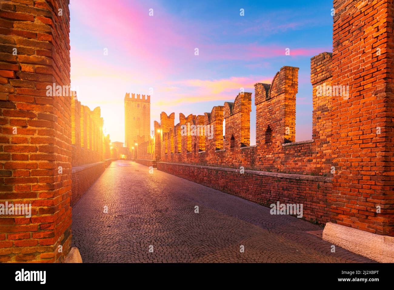 Castelvecchio Bridge over the Adige River in Verona, Italy at twilight. Stock Photo