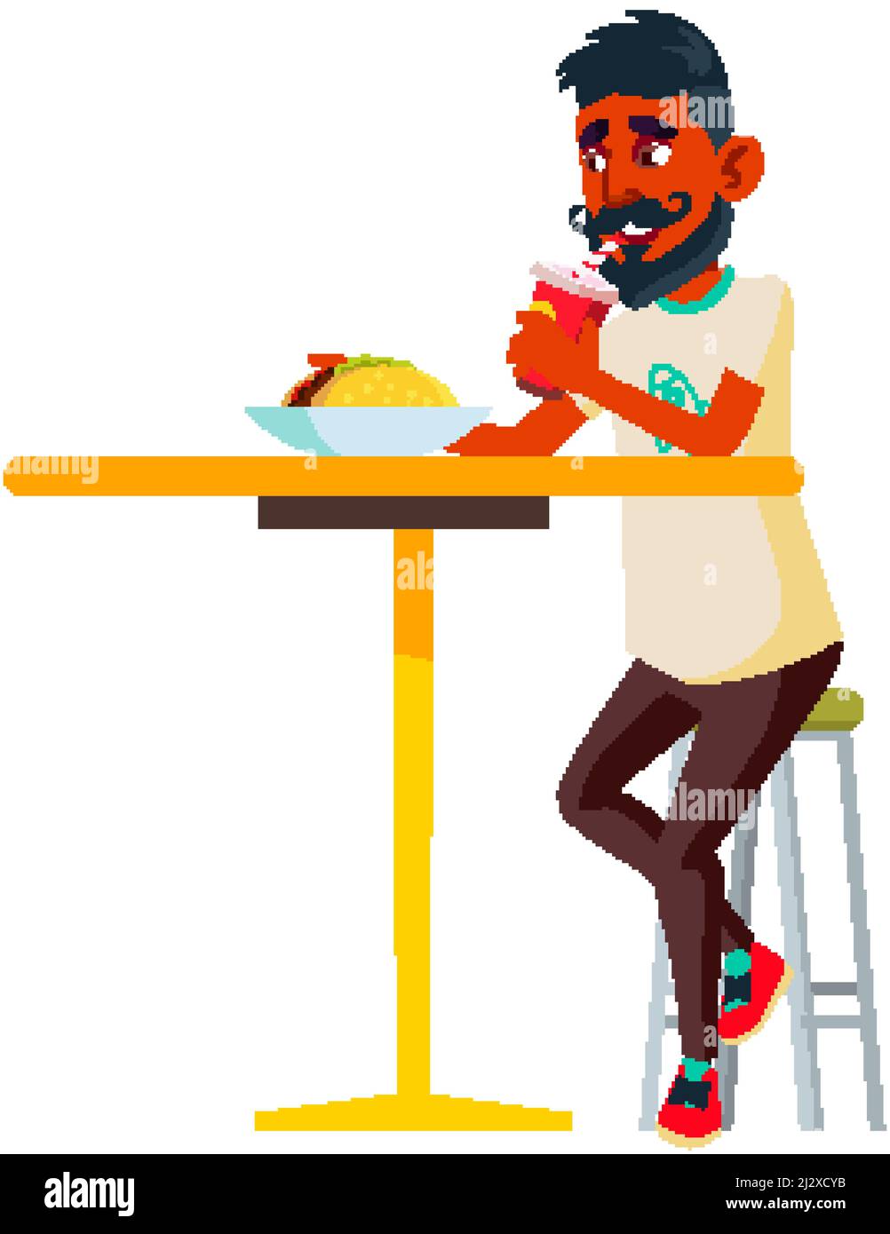 Teen Boy Eating Fast Food And Drinking Vector Stock Vector Image & Art Alamy