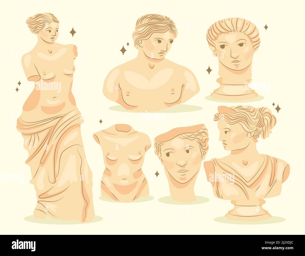Hand drawn flat design greek statue set Vector illustration Stock