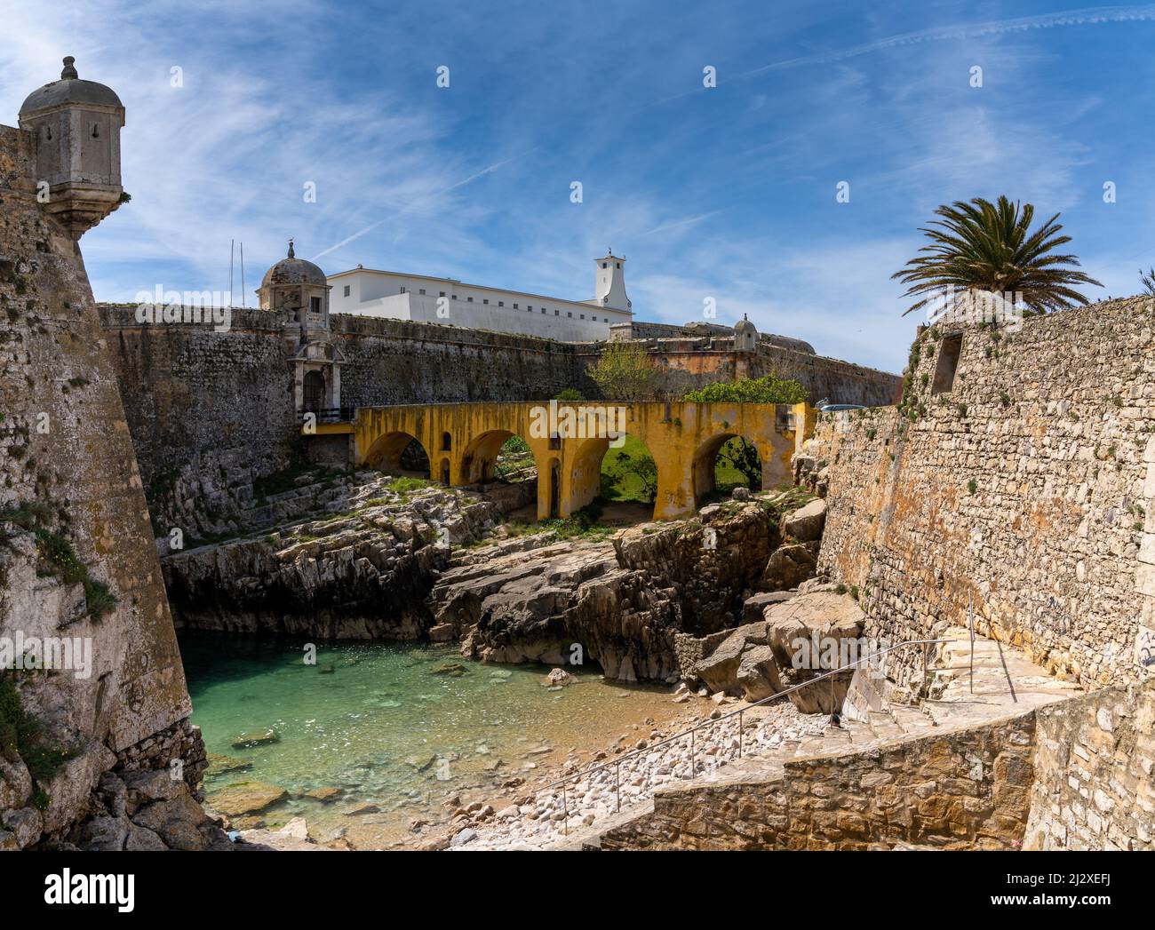 Peniche, Portugal - 2 April, 2022: view inside the walls of the historic fortress of Peniche Stock Photo