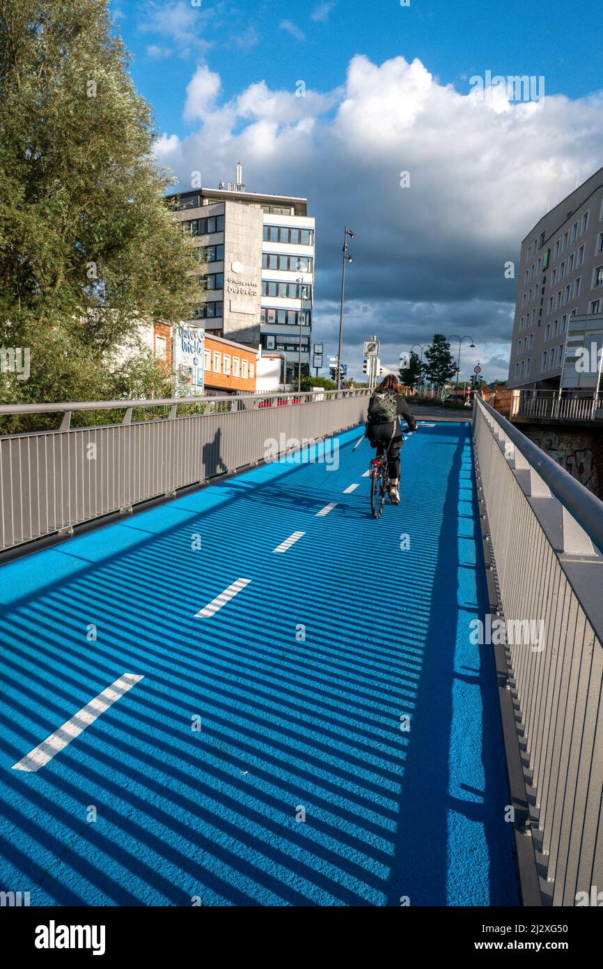 First heated bridge for cyclists in Tuebingen, Baden Wuerttemberg, Germany, Europe Stock Photo