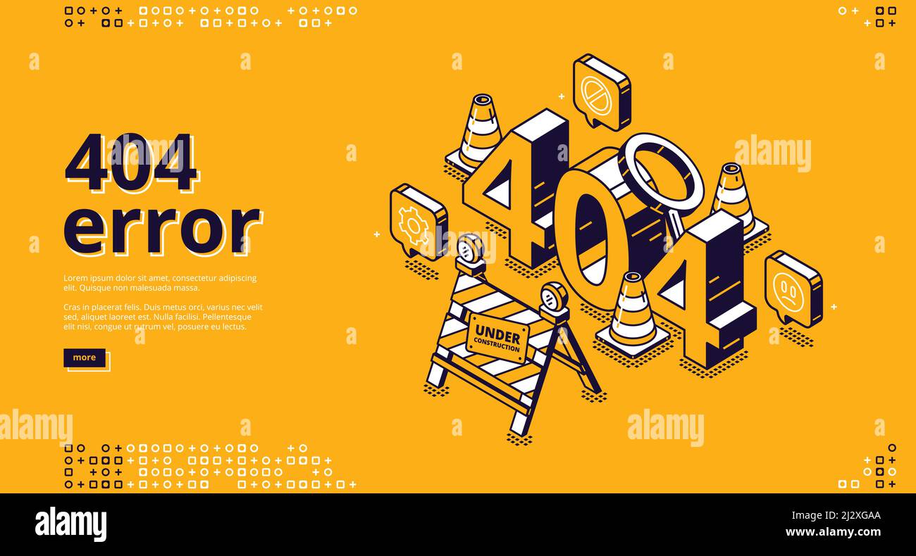 404 error isometric landing banner, website maintenance