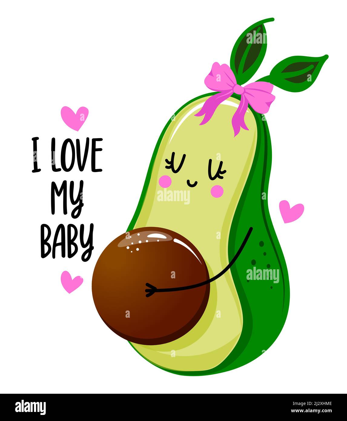 I love my baby - Cute hand drawn pregnant avocado illustration kawaii style. Mother's Day color poster. Good for greeting cards, banners, textiles, gi Stock Vector