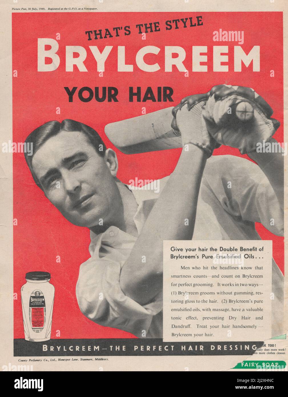 Original Small 1937 Print AD 'BRYLCREEM' Hair Cream Hairdressing ADVERT #2 