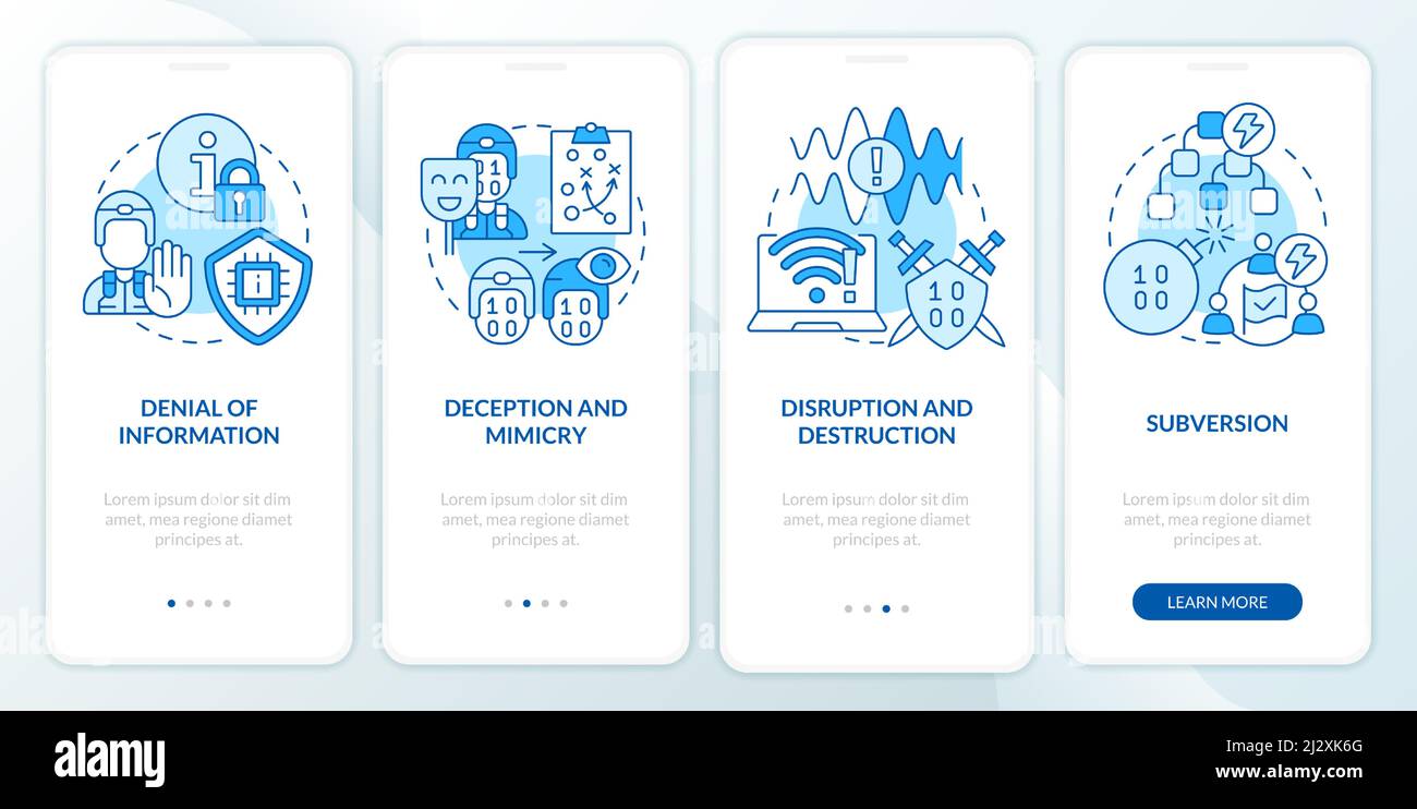 Information warfare tactics blue onboarding mobile app screen Stock ...