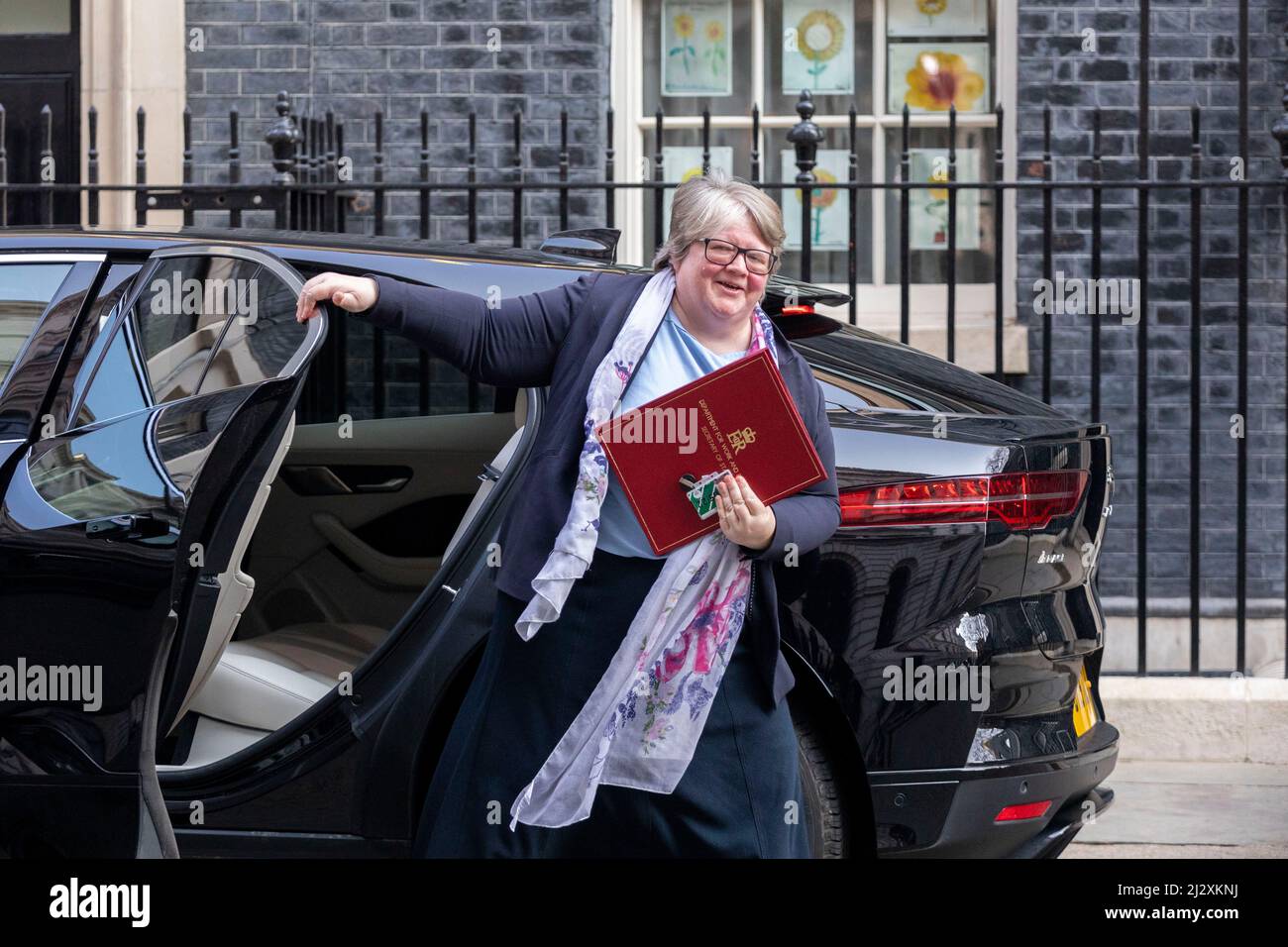 Thérèse Coffey MP, Secretary of State for Work and Pensions, is seen at 10 Downing street ahead of weekly cabinet meetings. Stock Photo