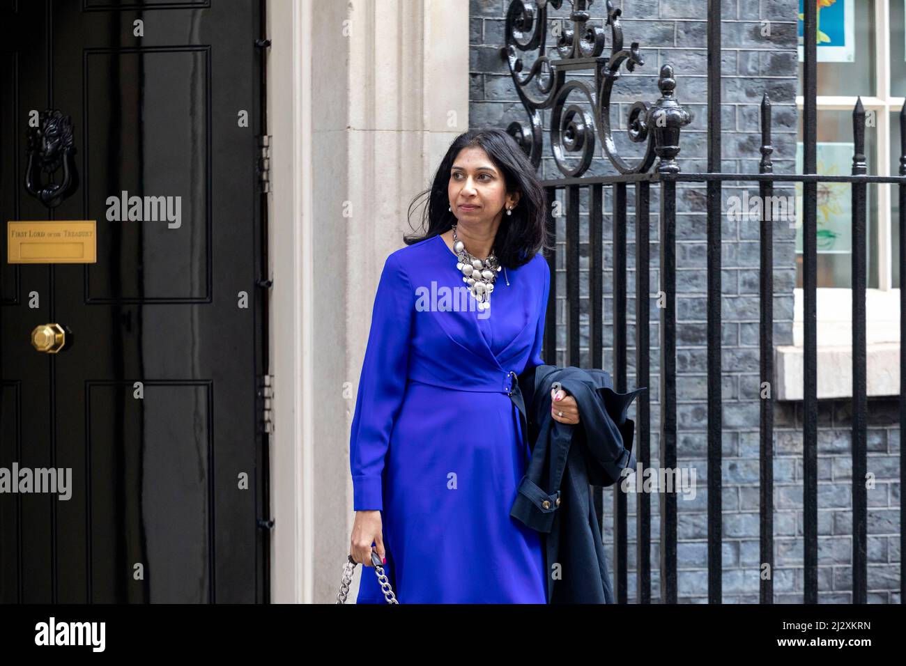 Suella Braverman QC MP,  Attorney General, is seen at 10 Downing street ahead of weekly cabinet meetings. Stock Photo