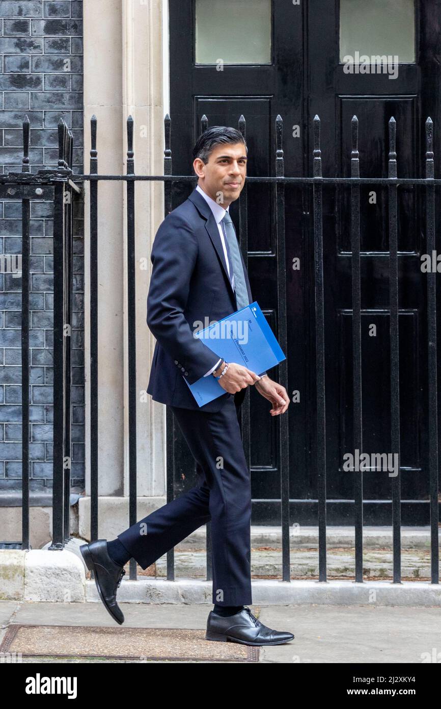 UK Finance Secretary leaves No. 11 ahead of delivering the Spring Budget Statement.  Images shot on the 23rd March 2022.  © Belinda Jiao Stock Photo