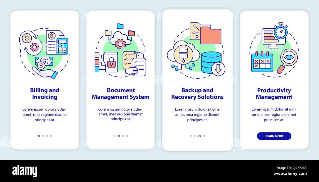 Tools for online workplace onboarding mobile app screen Stock Vector ...