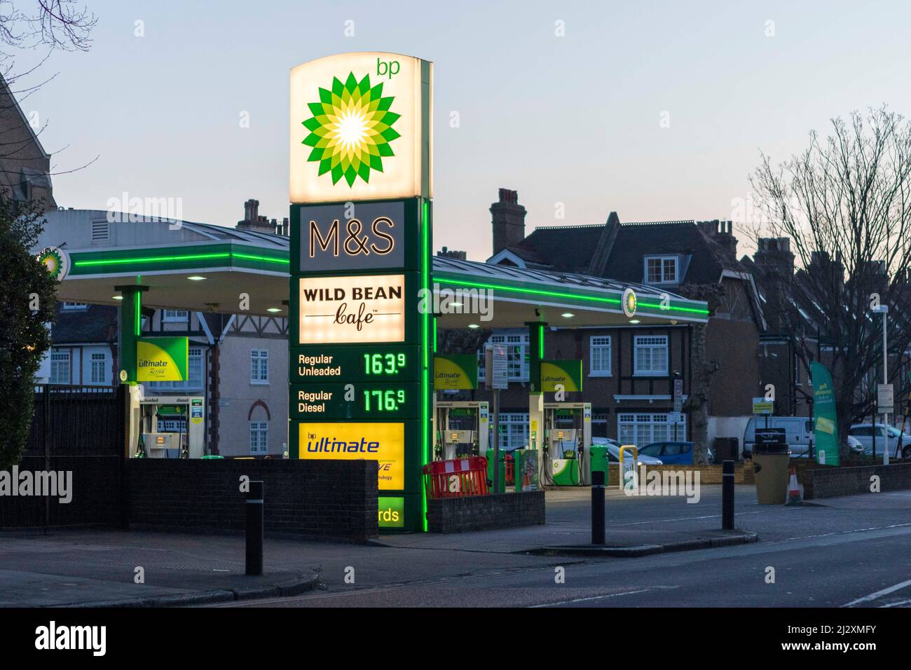 Fuel prices as seen at a petrol station at Greenwich this morning.  Images shot on the 2nd April 2022.  © Belinda Jiao   jiao.bilin@gmail.com Stock Photo