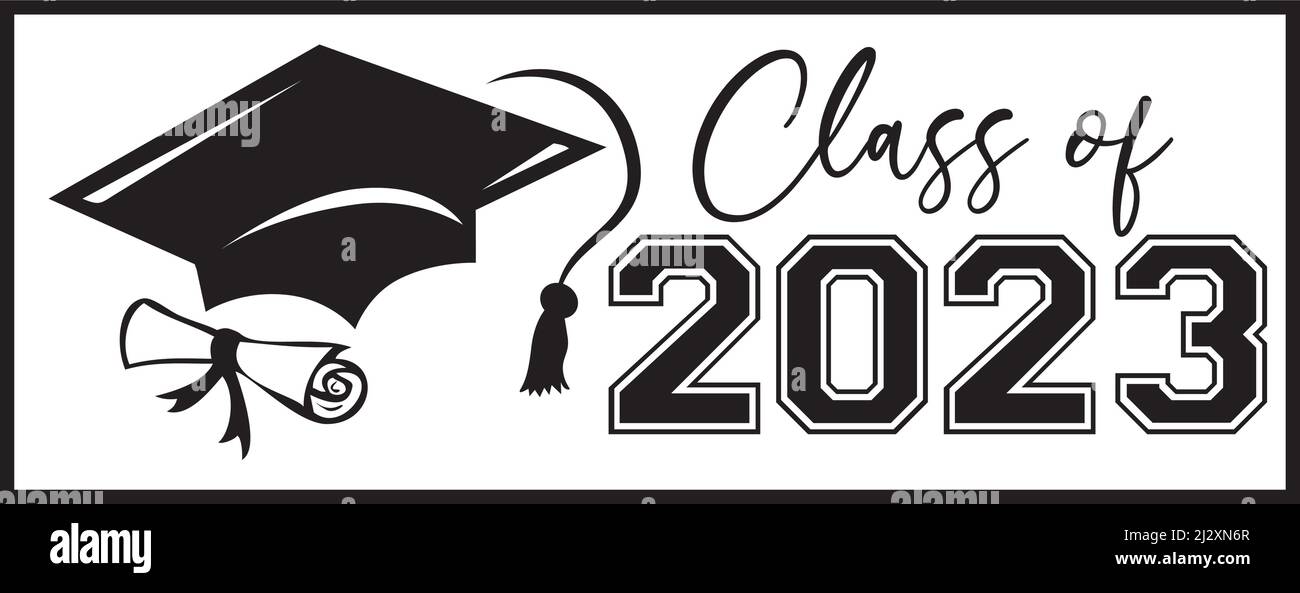 Class of 2023 Banner with Diploma and Graduation Cap Stock Vector