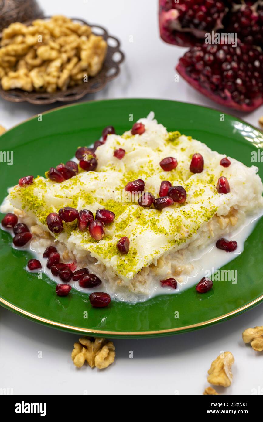 Gullac dessert ( milk dessert ) on a white background. Traditional