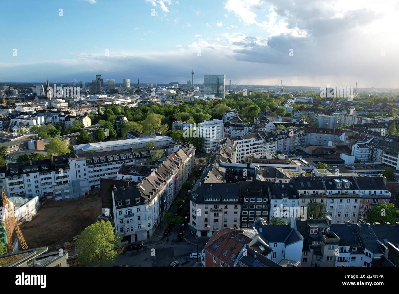 An aerial view of Dusseldorf in Germany under a cloudy sky Stock Photo