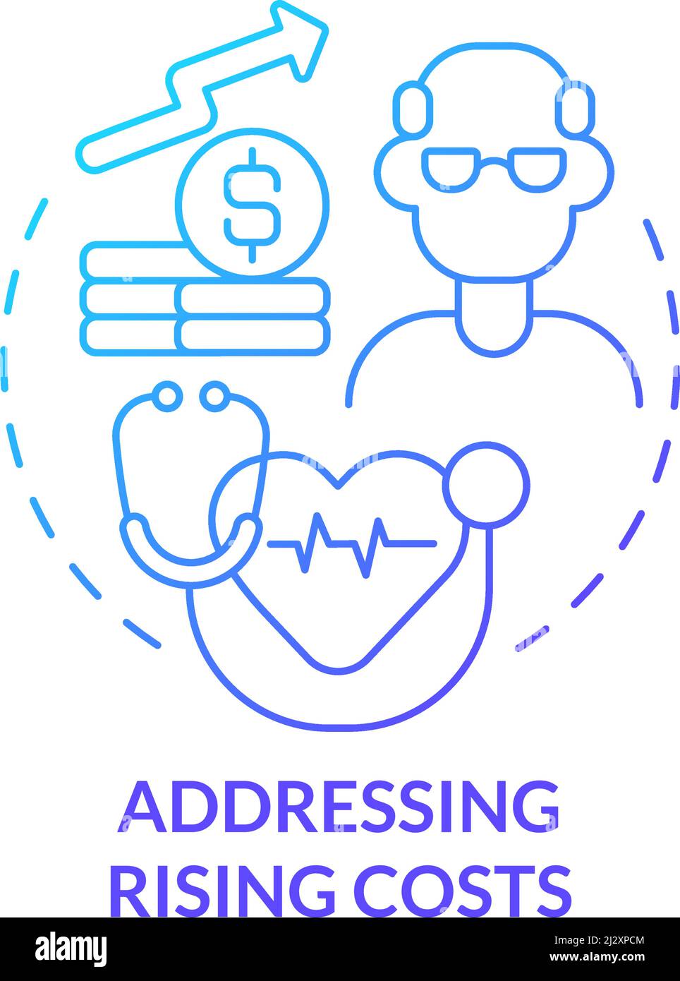 Addressing rising costs blue gradient concept icon Stock Vector